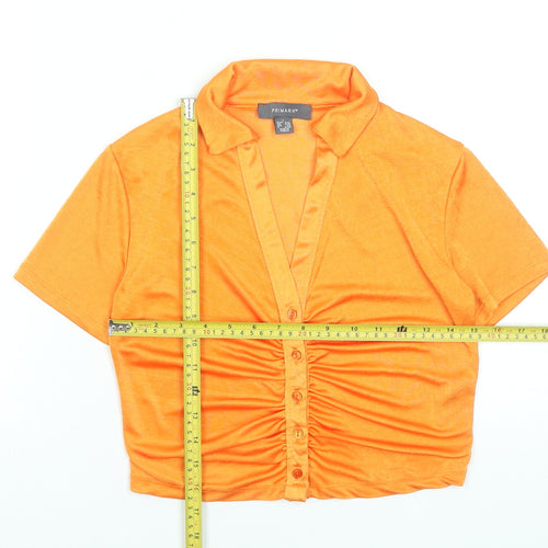 Primark Women's Orange Cropped Button-Up Collared Shirt Size 10