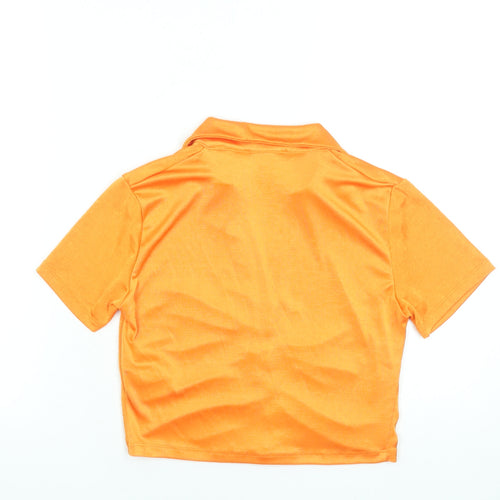Primark Women's Orange Cropped Button-Up Collared Shirt Size 10