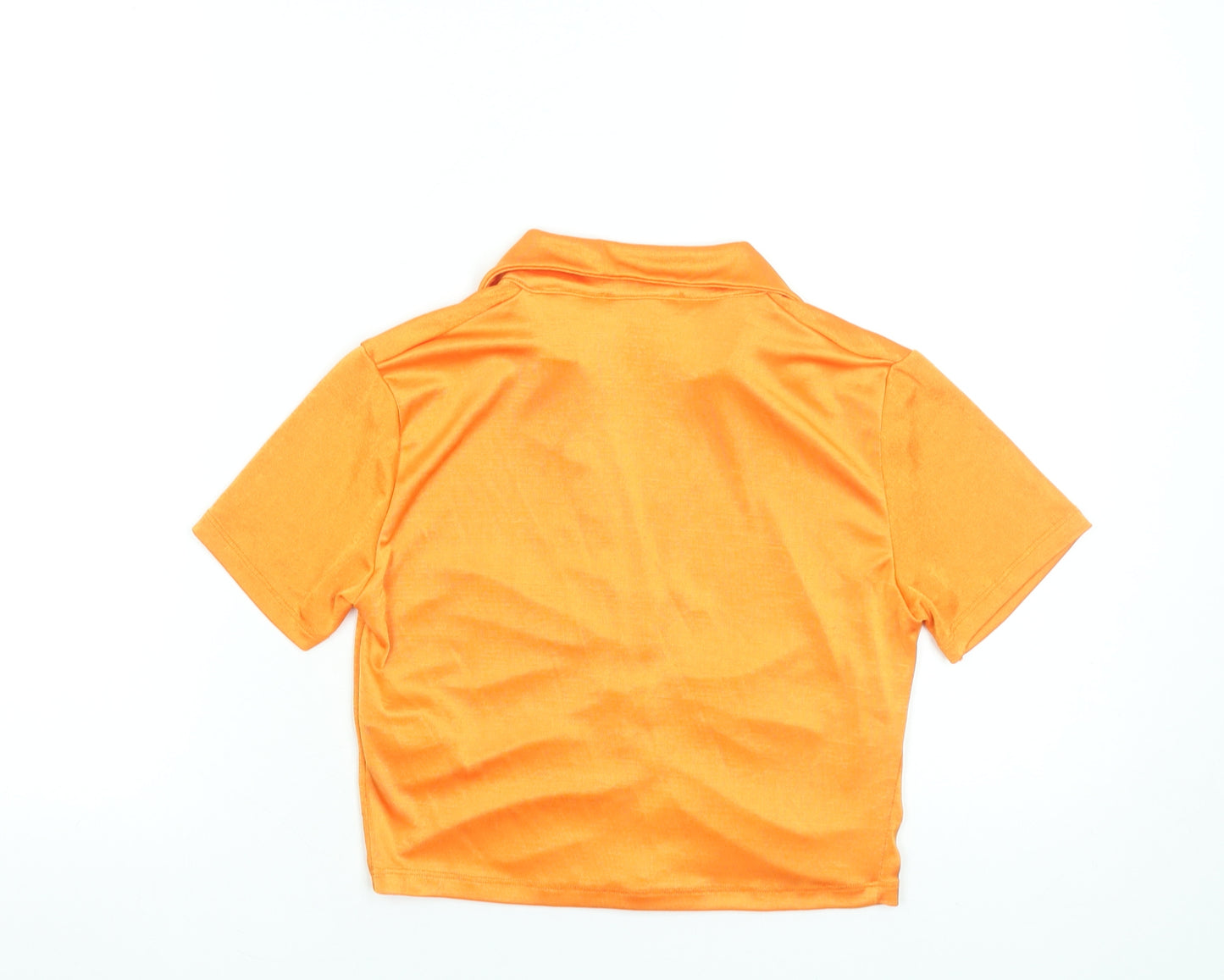 Primark Women's Orange Cropped Button-Up Collared Shirt Size 10