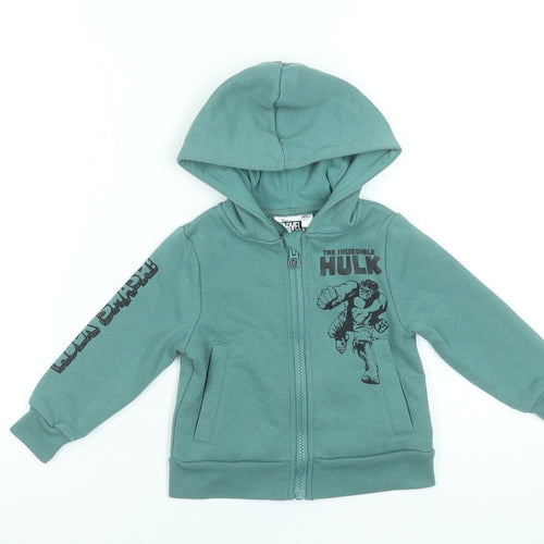 Marvel Boys Green Full Zip Hoodie 2-3 Years The Incredible Hulk Print