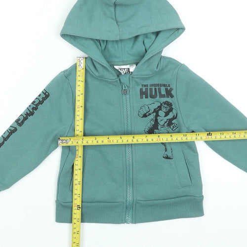 Marvel Boys Green Full Zip Hoodie 2-3 Years The Incredible Hulk Print