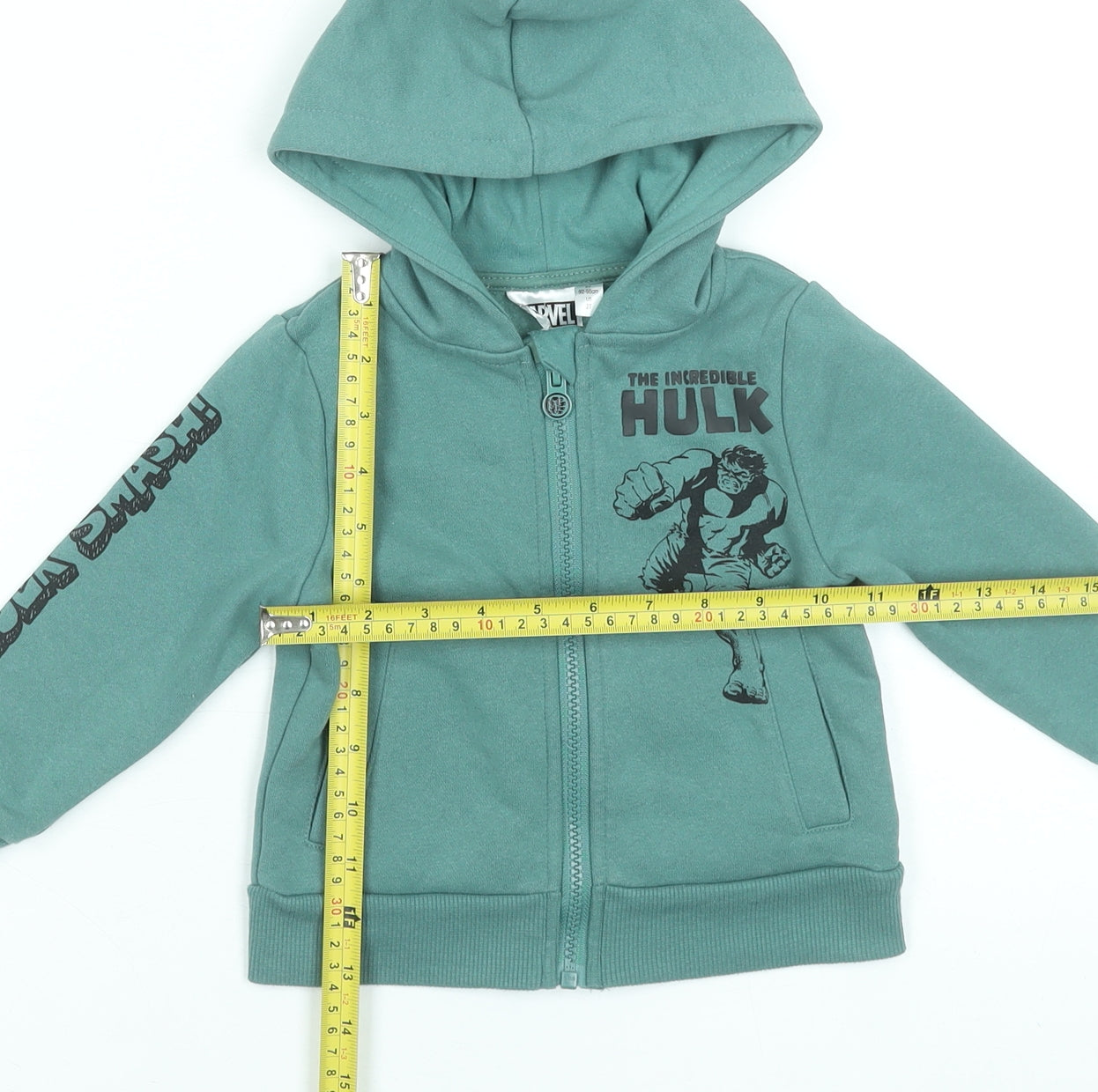 Marvel Boys Green Full Zip Hoodie 2-3 Years The Incredible Hulk Print