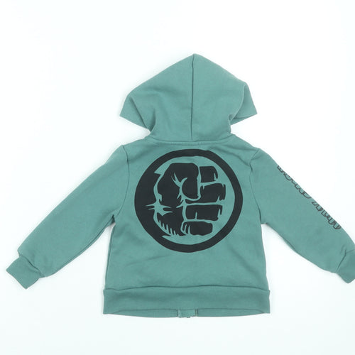 Marvel Boys Green Full Zip Hoodie 2-3 Years The Incredible Hulk Print