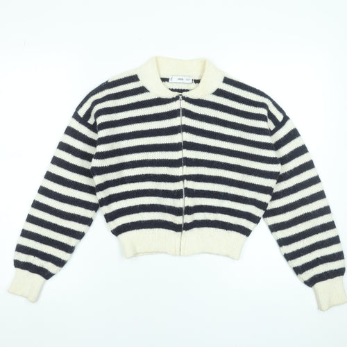 MNG Women’s Black & White Striped Full Zip Knit Jumper Size 12
