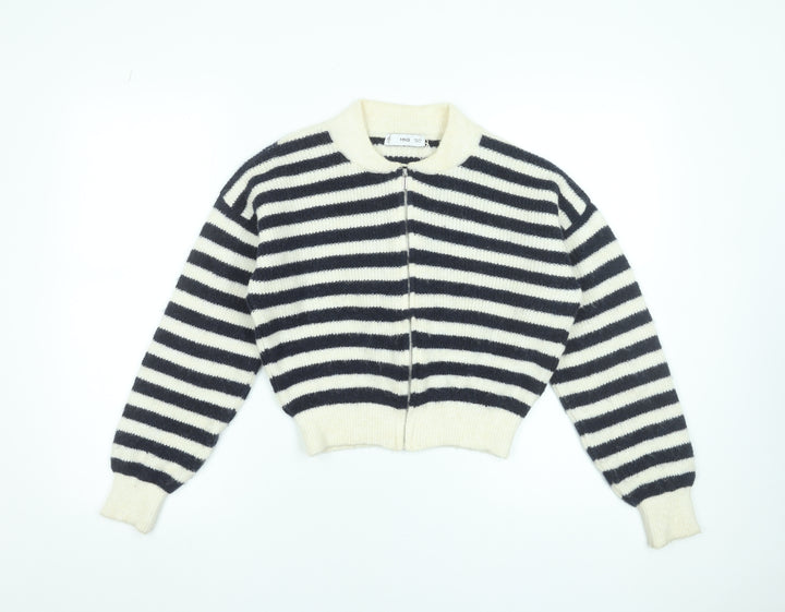 MNG Women’s Black & White Striped Full Zip Knit Jumper Size 12