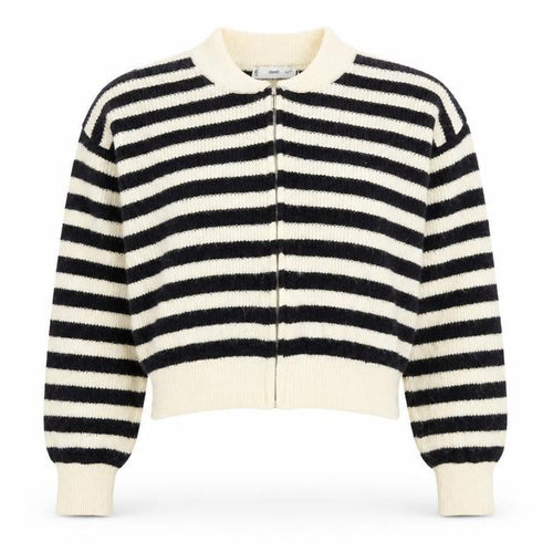 MNG Women’s Black & White Striped Full Zip Knit Jumper Size 12