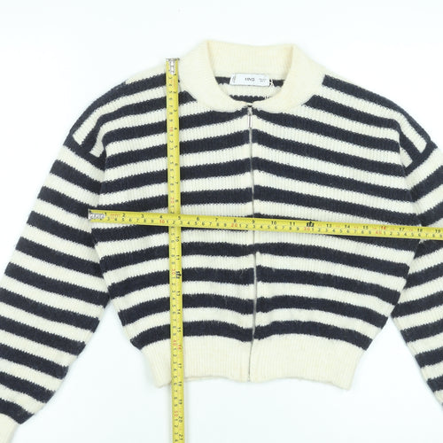 MNG Women’s Black & White Striped Full Zip Knit Jumper Size 12