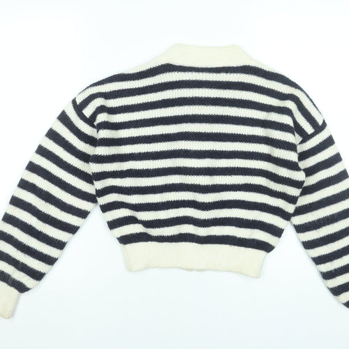 MNG Women’s Black & White Striped Full Zip Knit Jumper Size 12