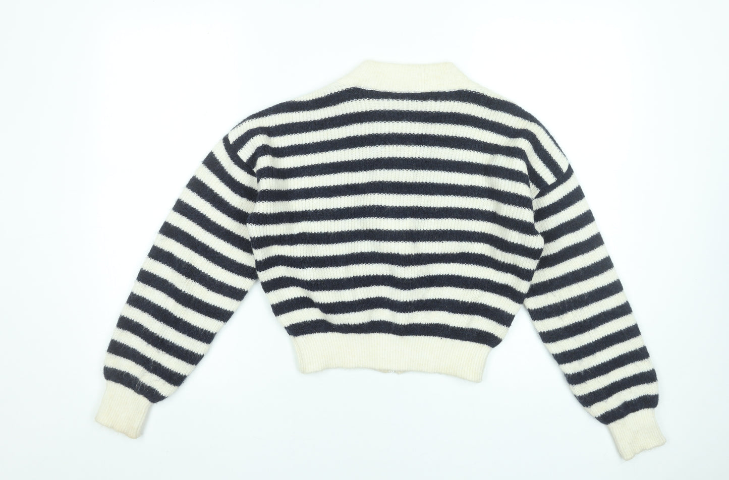 MNG Women’s Black & White Striped Full Zip Knit Jumper Size 12