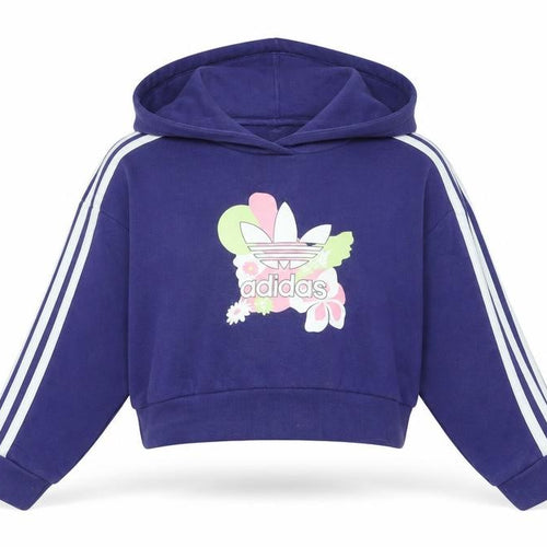 Adidas Girls Purple Cropped Pullover Hoodie 9-10 Years Graphic Print Sportswear