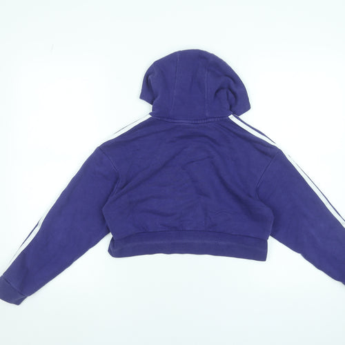 Adidas Girls Purple Cropped Pullover Hoodie 9-10 Years Graphic Print Sportswear