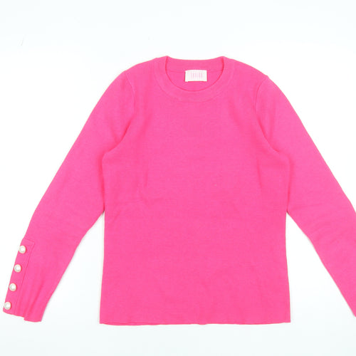 Savida Women's Pink Crew Neck Button Sleeve Pullover Jumper Size 10