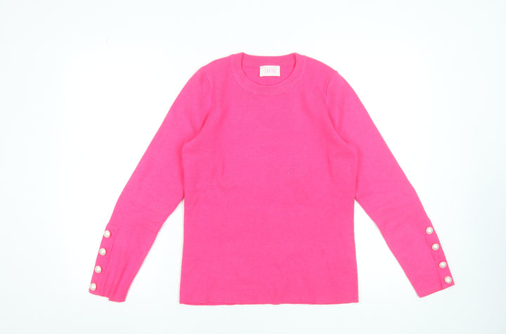 Savida Women's Pink Crew Neck Button Sleeve Pullover Jumper Size 10