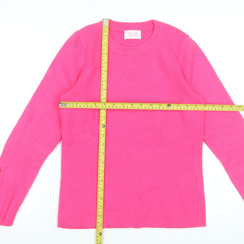 Savida Women's Pink Crew Neck Button Sleeve Pullover Jumper Size 10