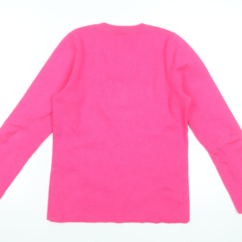 Savida Women's Pink Crew Neck Button Sleeve Pullover Jumper Size 10