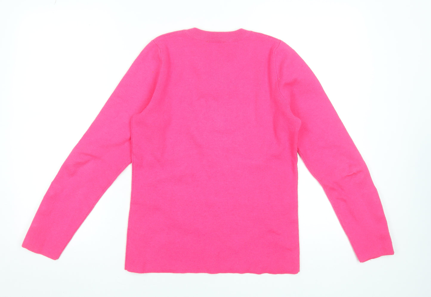 Savida Women's Pink Crew Neck Button Sleeve Pullover Jumper Size 10