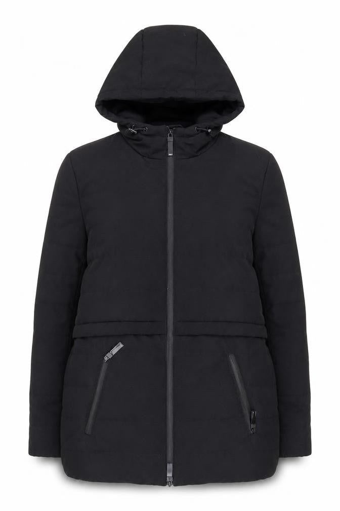 Front view of LOFT The Original Women's Black Slim Fit Hooded Puffer Jacket L