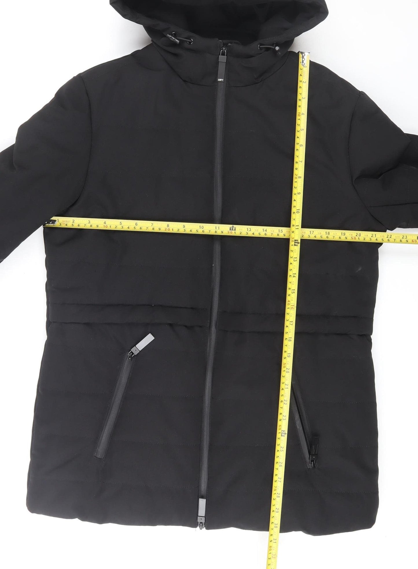 LOFT The Original Women's Black Slim Fit Hooded Puffer Jacket L