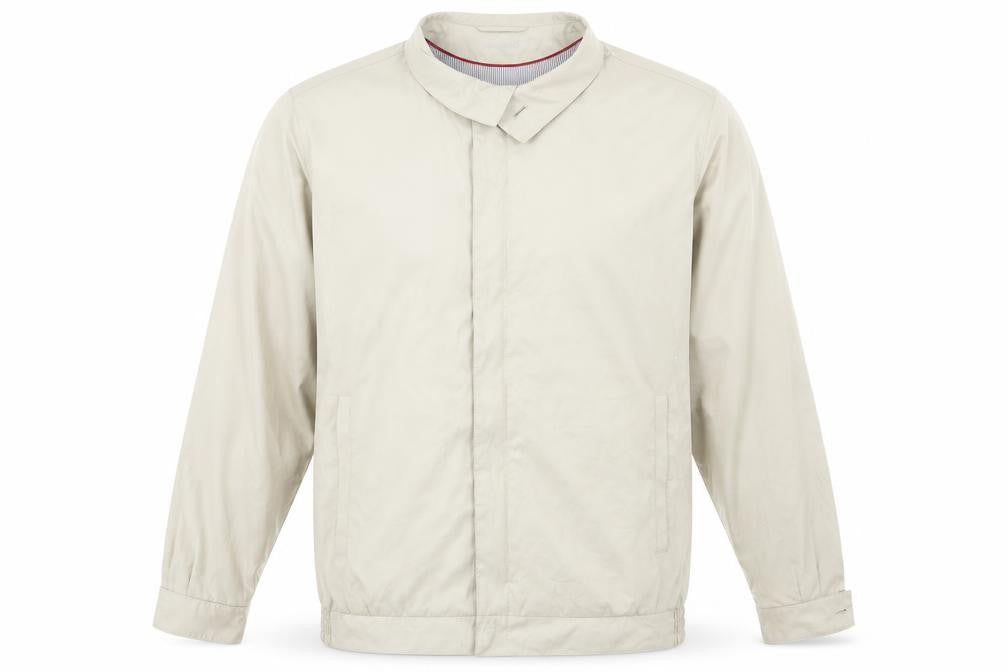 Front view of Bugatti Men's Beige Lightweight Basic Jacket, size 42R