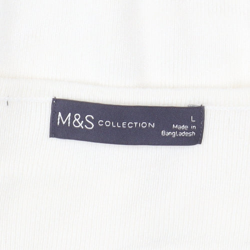 Marks and Spencer Women Ivory Sleeveless V-Neck Ruffle Knit Jumper L