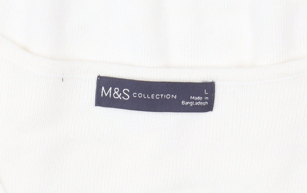 Marks and Spencer Women Ivory Sleeveless V-Neck Ruffle Knit Jumper L