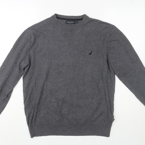 Nautica Men's Grey Cotton Crew Neck Pullover Jumper L