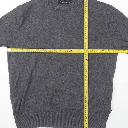 Nautica Men's Grey Cotton Crew Neck Pullover Jumper L