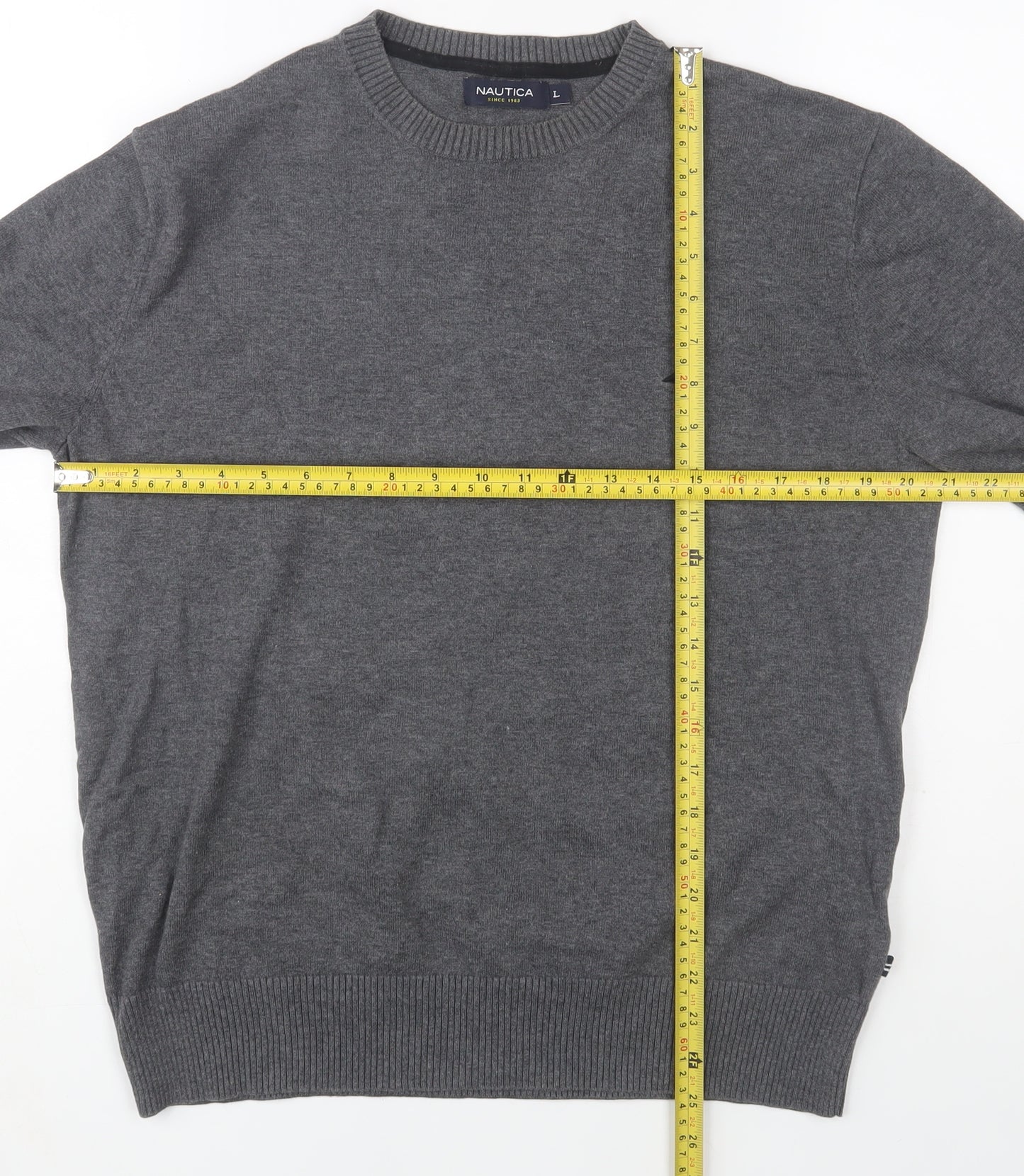 Nautica Men's Grey Cotton Crew Neck Pullover Jumper L