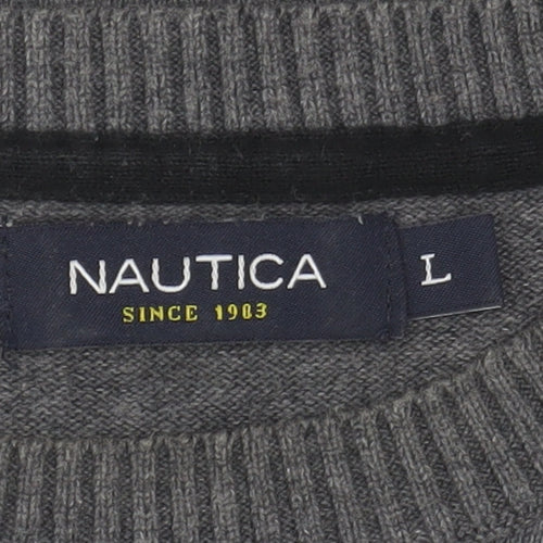 Nautica Men's Grey Cotton Crew Neck Pullover Jumper L
