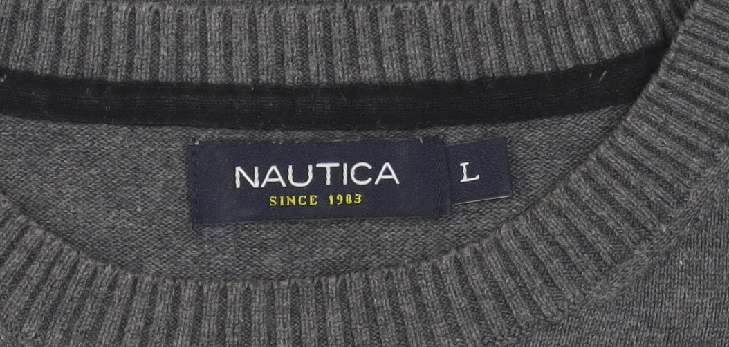 Nautica Men's Grey Cotton Crew Neck Pullover Jumper L