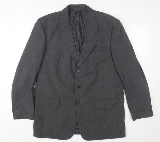Brown Thomas Men Grey Wool Blend Single-Breasted Blazer Jacket 42R