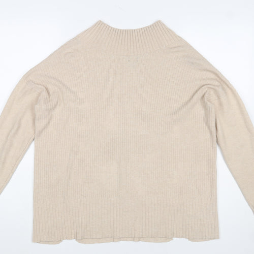 River Island Womens Beige V-Neck Long Sleeve Ribbed Knit Jumper Size S
