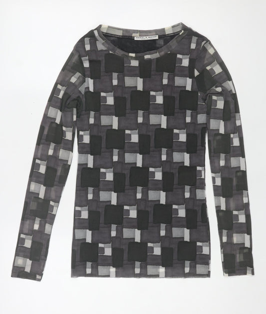 Daniel & Mayer Womens Grey Geometric Long Sleeve Slim Fit Mesh Top Size M