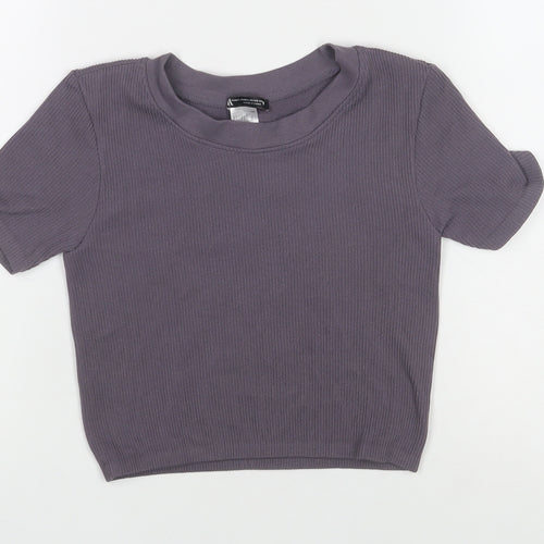 ZARA Women Purple Ribbed Short Sleeve Basic Knit T-Shirt Size L
