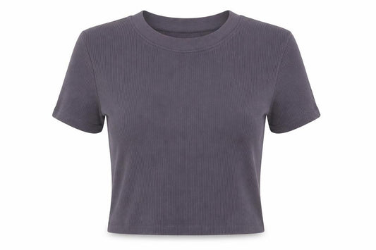 Zara Women Purple Ribbed Short Sleeve Basic Knit T-Shirt Size L