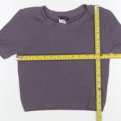 ZARA Women Purple Ribbed Short Sleeve Basic Knit T-Shirt Size L