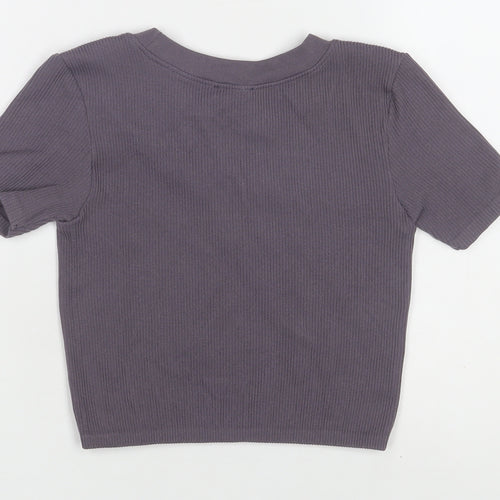 ZARA Women Purple Ribbed Short Sleeve Basic Knit T-Shirt Size L