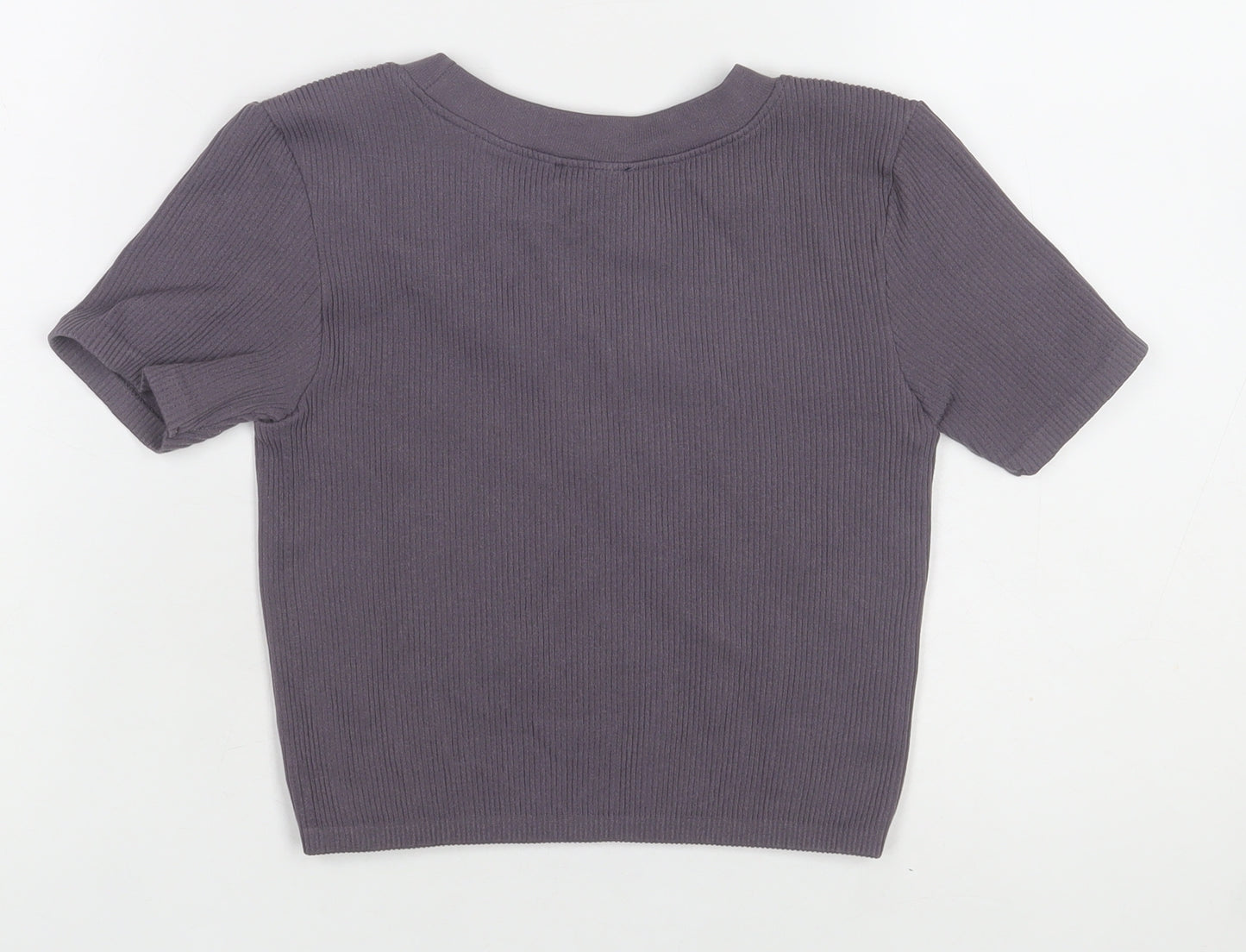 ZARA Women Purple Ribbed Short Sleeve Basic Knit T-Shirt Size L