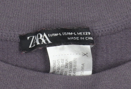 ZARA Women Purple Ribbed Short Sleeve Basic Knit T-Shirt Size L