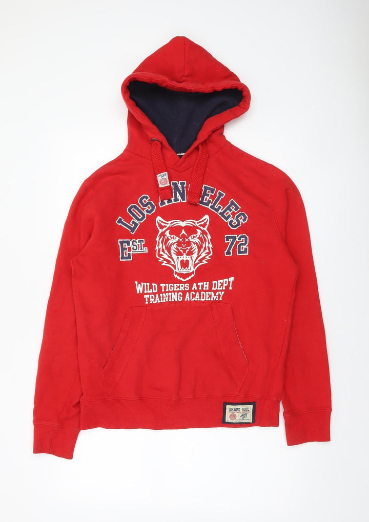 Brave Soul Men's Red Pullover Hoodie S Graphic Los Angeles Style