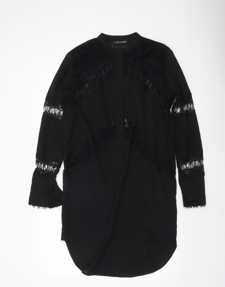 Religion Women’s Black Lace Tunic Blouse XS Long Sleeve Classic Style