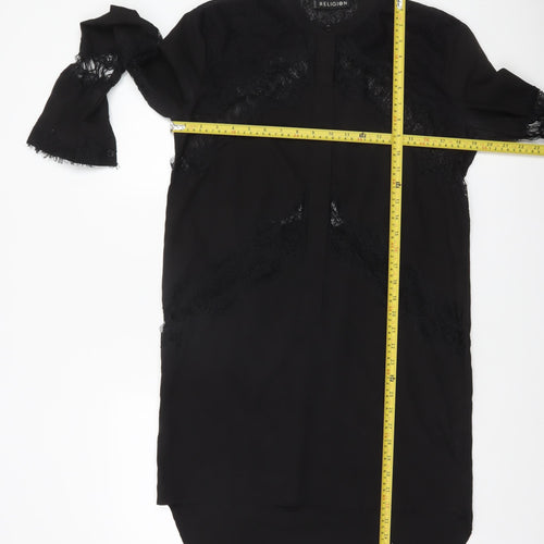 Religion Women’s Black Lace Tunic Blouse XS Long Sleeve Classic Style