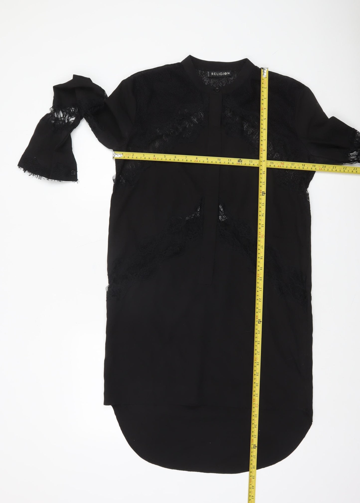 Religion Women’s Black Lace Tunic Blouse XS Long Sleeve Classic Style