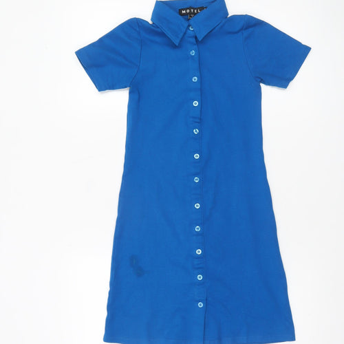 Motel Women’s Blue Collared Short Sleeve Shirt Dress Size S