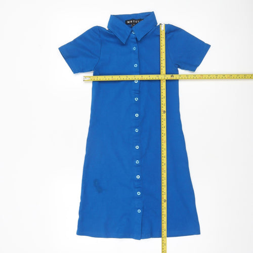 Motel Women’s Blue Collared Short Sleeve Shirt Dress Size S