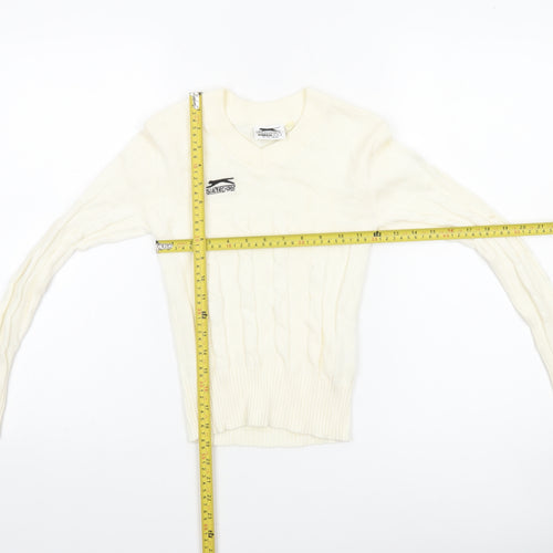 Slazenger Boys Ivory Cable-Knit V-Neck Jumper 7-8 Years Cotton