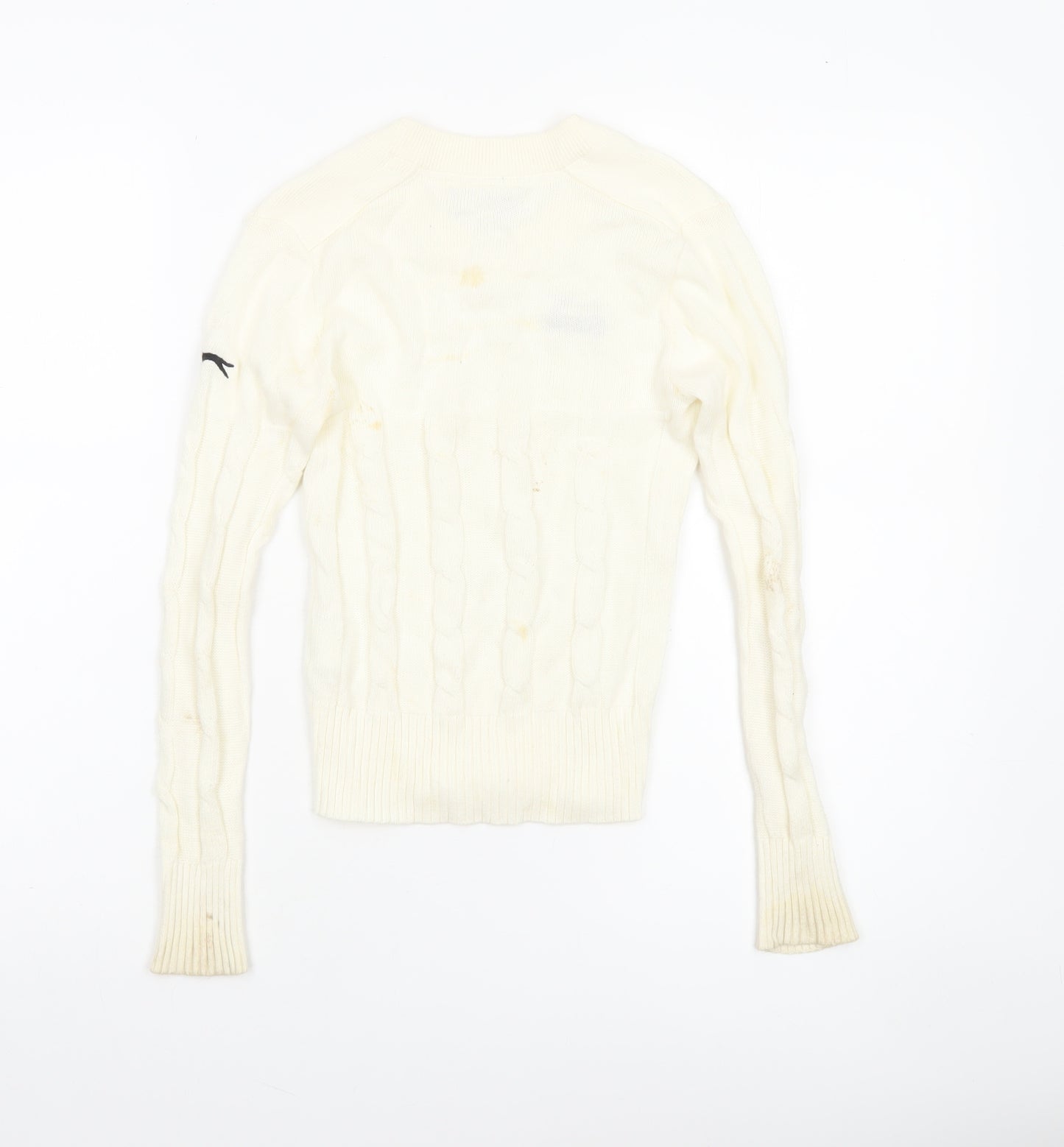 Slazenger Boys Ivory Cable-Knit V-Neck Jumper 7-8 Years Cotton