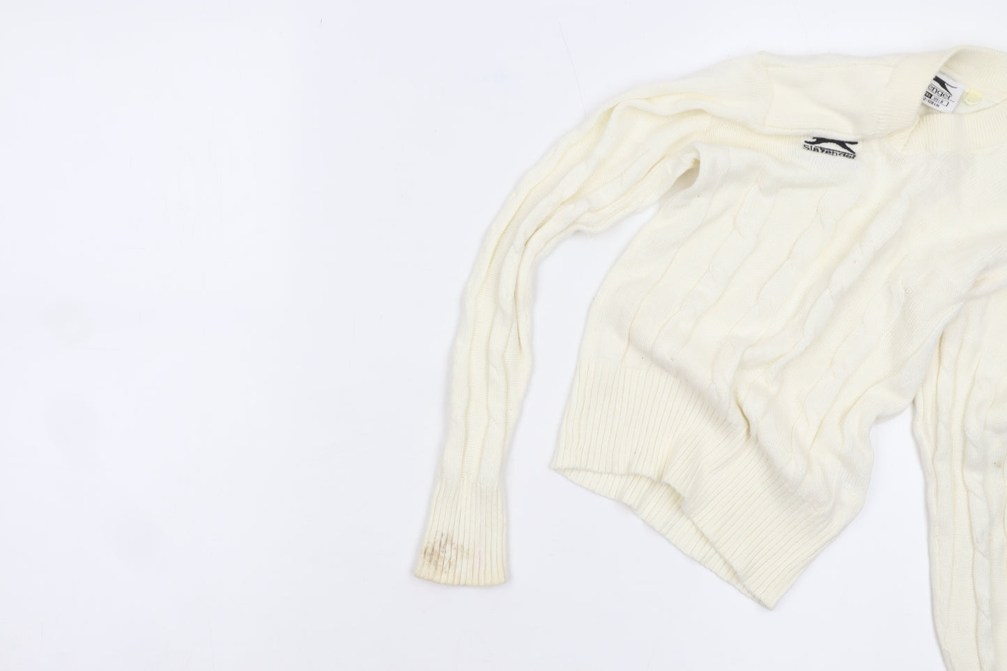 Slazenger Boys Ivory Cable-Knit V-Neck Jumper 7-8 Years Cotton