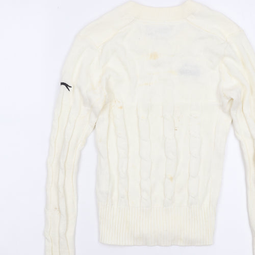 Slazenger Boys Ivory Cable-Knit V-Neck Jumper 7-8 Years Cotton