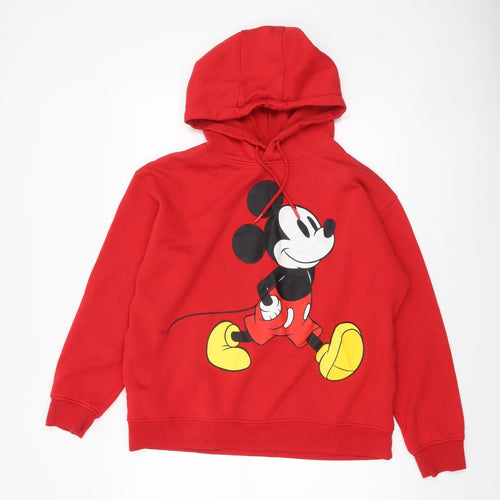 Disney Womens Red Hoodie Medium 12/14 Mickey Mouse Cotton Blend Pullover